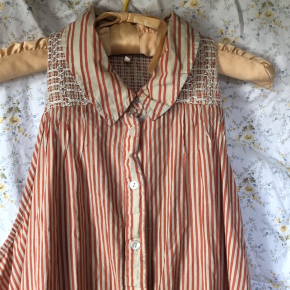 FREE PEOPLE Be Real rust colored  and tan striped sleeveless mini dress. Size L. - Picture 6 of 14